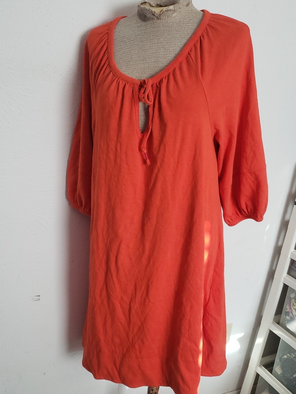 Anthropologie Cotton Coral-Orange Peasant Tunic Sz M